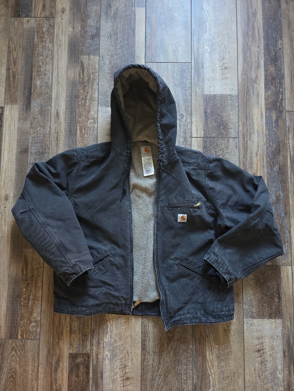 Carhartt - WJ141 BLK Sandstone Sierra Sherpa Hooded Jacket - XL - Faded Black